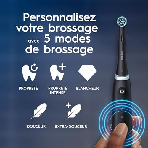 Oral-B Brosse A Dents Electrique iO 5 Noire, 5 Modes De Brossage Dont Blancheur, Capteur De Pression Sur Les Gencives, Brossettes De Rechange Oral B, Etui De Voyage - Image 4