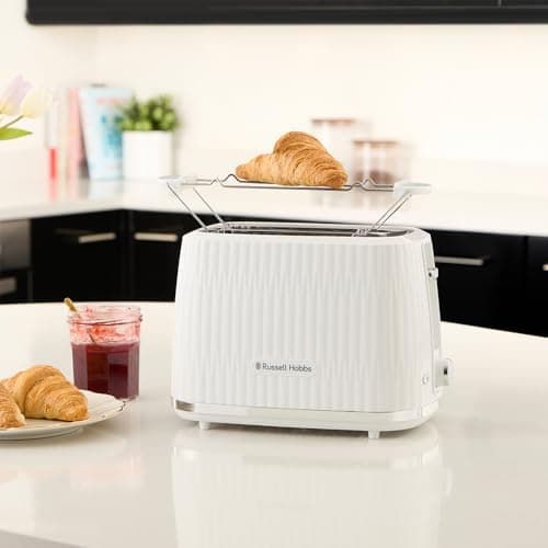 Russell Hobbs Toaster with 2 wide slots (6 browning levels, elevation, defrosting, baked warmers, automatic shut-off, removable crumb collector, white textured design) Eden 27370-56 - Image 8
