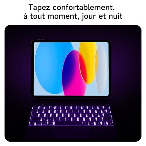 Keyboard Case for iPad A16 2025 & iPad 10th Generation 2022, 7 Colors Backlight, Multi-Touch Touchpad, Floating Magnetic Design, AZERTY Black - Image 8