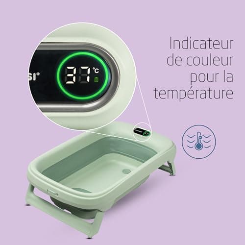 Maxi-Cosi Indigo Foldable Baby Bath, 0-4 Years, Spacious Children's Bath, Built-in HighSense Thermometer, Non-Slip, Retractable Hanging Hook, Flat Folding, Sage Green - Image 4