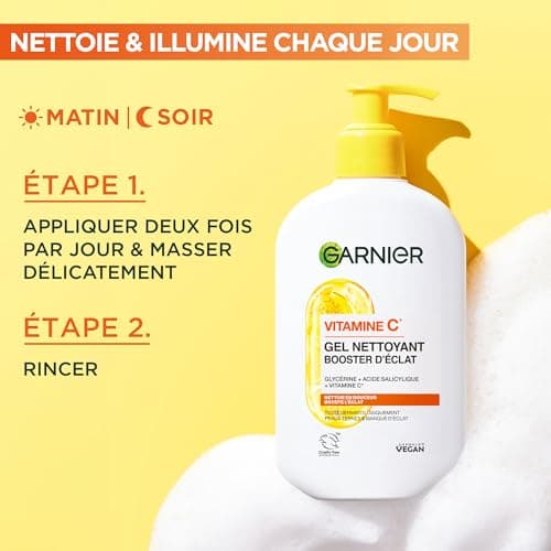 GARNIER Skin Active - Gel Nettoyant Booster D'Éclat - pH Neutre - Démaquille En Douceur, Hydrate & Illumine - Enrichi En Vitamine C & Glycérine - Vegan & Cruelty Free - Tous Types de Peaux - 250 ml - Image 6