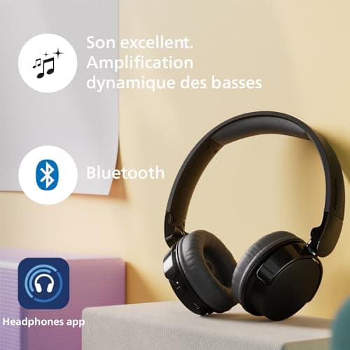 Philips TAH3209BK Casque sans Fil Supra-aural Bluetooth léger, Isolation phonique Passive, 25 Heures d’autonomie, Son Naturel, appels clairs, Basses dynamiques, Recharge en 2 Heures Via USB-C - Noir - Image 6