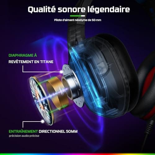 Fachixy FC200 Gaming Headset for PS5, PS4, PC, Xbox, Nintendo Switch, PS5 Headset with Cable and RGB Light, Stereo Surround Headset with Microphone, Noise Cancelling Gamer Headphones – Red - Image 3