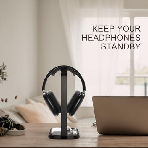 Headset Holder, Curved Earphone Holder with Storage Tray, Base Gaming Headset Holder for AirPods Max, Beats, Bose, Sennheiser, Sony and More (Black) - Image 3