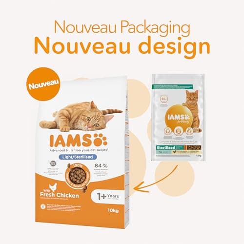 IAMS Advanced Nutrition - Croquettes Allégées - Adaptées aux Chats Stérilisés - Complètes équilibrées - Favorise Le contrôle du Poids - Au Poulet Frais - sans OGM colorants arômes artificiels - 10 kg - Image 4