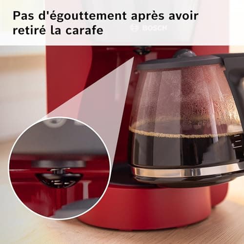 Bosch, MyMoment filter coffee machine, removable water tank, glass jug, automatic shut-off, anti-drip function, warm 40 minutes, dark red, TKA2M114 - Image 3