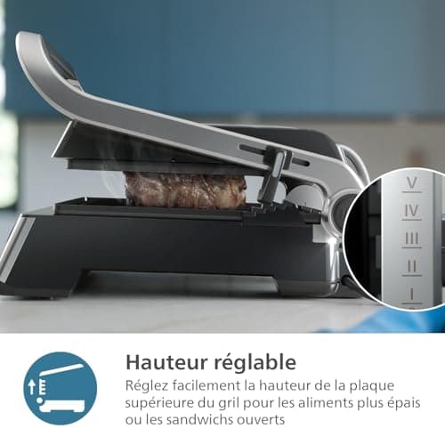 Philips Contact Grill - Adjustable temperature. Large cooking surface and high power. Removable non-stick plates and grease collection tray. (HD6301/90) - Image 8