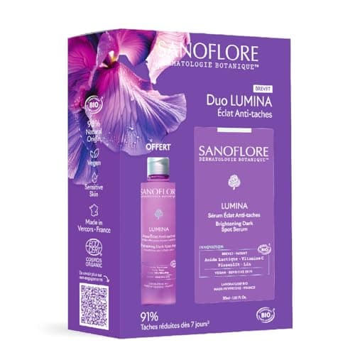 Sanoflore Duo LUMINA Éclat Anti‑Taches – Sérum Visage 30ml + Lotion Aqua 50ml – Anti-Taches Brunes & Acné – Bio & Vegan – Teint Lumineux – Peaux Sensibles – Routine Éclat Complète - Image 4