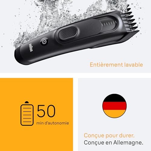 Braun Tondeuse Electrique A Cheveux Series 5 HC5530, Noir, Lavable et Sans Fil, Coffret Avec 3 Sabots et 17 Longueurs Pour Tondre Ou Couper, Lames Affutées, Kit Pour Une Coupe Sans Effort - Image 7