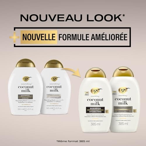 OGX | Après-Shampooing Nourrissant + Lait de Coco (flacon de 385 ml) – Après-shampooing hydratant pour des cheveux renforcer – Soin cheveux pour tous types de cheveux au parfum irrésistible - Image 4