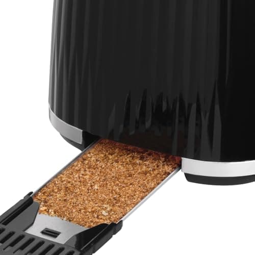 Russell Hobbs Grille-pain 2 fentes larges (6 niveaux de brunissage, surélévation, dégivrage, réchauffe-viennoiseries, arrêt automatique, ramasse-miettes amovible, design texturé noir) Eden 27371-56 - Image 6