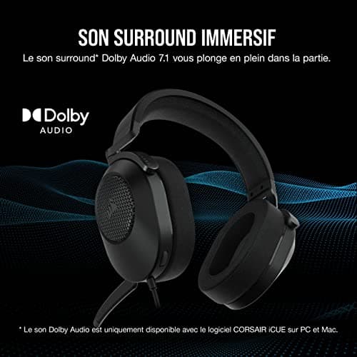Corsair HS65 Surround Wired Gaming Headset - Dolby 7.1 Surround Sound - SonarWorks SoundID - Compatible iCUE - PC, Mac, PS5, PS4, Xbox, Nintendo Switch, Mobile - Carbon - Image 4