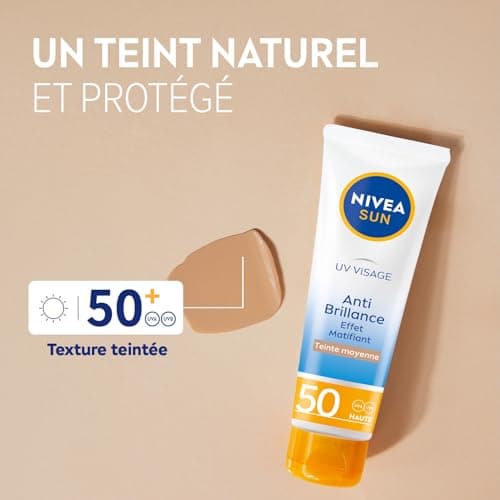 NIVEA SUN - Crème UV Visage Anti-Brillance Teintée FPS 50 - Protection UVA/UVB - Hydrate, Protège & Matifie - Antioxydant - Sans Silicone - Non Collant - Peaux Normales À Mixtes - Medium - 50 ml - Image 5