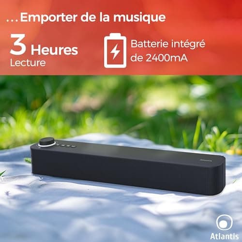 ATLANTIS Soundbar PC 20 W, PC Case, 3.5 mm Jack + Bluetooth 5.3 for Smartphone, FireTV, Turntable, Batt. 2400 MHA, FM Radio, Speaker PC, Laptop, TV, Smartphone Dimm 420 x 60 x 74 mm Black - Image 8