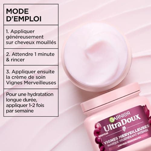 Garnier Ultra Doux Vignes Merveilleuses for Dehydrated Hair - Intense Regenerating Moisturizing Hair Mask - With Grapeseed Oil - 340ml - Men & Women - Image 6