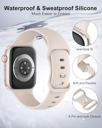 AMSKY Silicone Sport Band Compatible with Apple Watch Se Band 40mm 44mm 42mm 46mm 45mm 41mm 38mm, Soft Waterproof Women Men for iWatch Series 11 10 9 8 7 6 5 4, SE 3 2 1, Starlight - Image 4