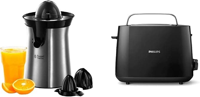 Russell Hobbs Electric Citrus Press [Automatic: Quick Fresh Fruit Juice] Classic (Brushed Stainless Steel, 2 Directions Rotation & Philips Toaster - 2 Slots, 8 Settings - Image 1