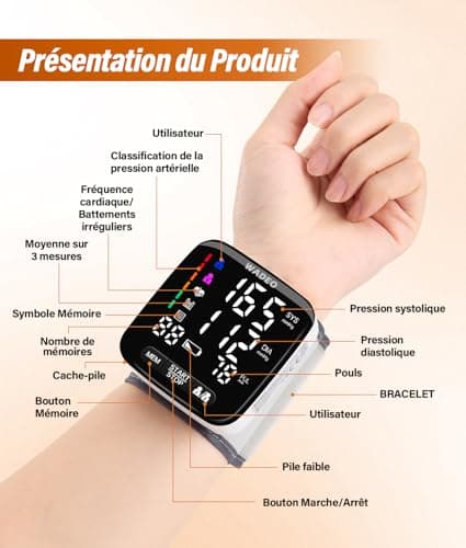 WADEO U63I Wrist Tensiometer with Voice Guide 5 Languages – Accurate Measurement, Arrhythmia Detection, Adjustable Armband (13.5-21.5 cm) and 99 Measurement Memory – Ideal for Home Voltage Monitoring - Image 4