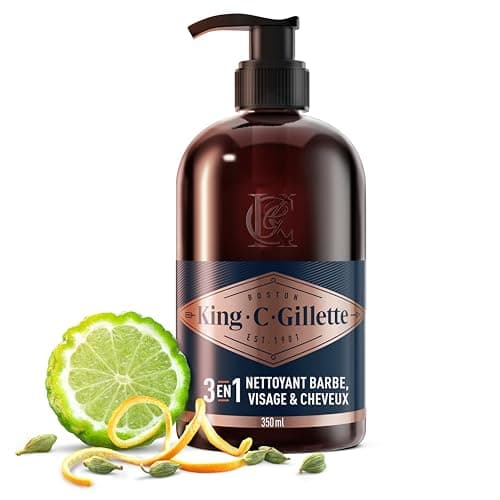Gillette King C Nettoyant 3-en-1 Pour Barbe, Visage Et Cheveux, Revitalise Et Nettoie En Profondeur, Conçu Pour La Routine De Soin Quotidien, Doté D’Un Parfum Masculin, Formule Avec De L’Huile D’Argan - Image 3