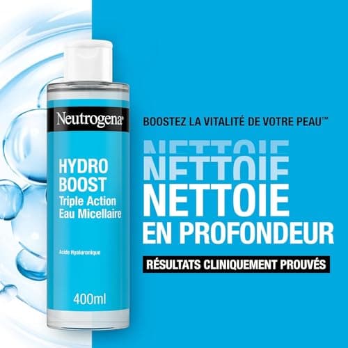 Neutrogena – Eau Micellaire Triple Action Hydro Boost (flacon de 400 ml) – Nettoyant pour le visage enrichi en acide hyaluronique – Démaquillant pour éliminer les impuretés et booster l'hydratation - Image 4