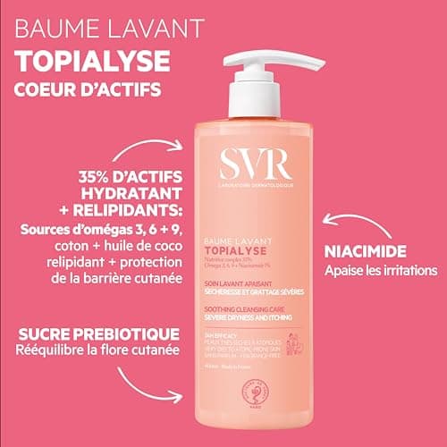 SVR - Topialyse Baume Lavant - Nettoyant apaisant sans sulfate - Pour peaux très sèches à atopiques - Huiles de coton & coco, niacinamide, prébiotiques - 400 ml - Image 4