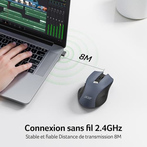 acer Wireless Mouse, Ergonomic 2.4GHz Computer Mouse with Mini USB Receiver, Wirless Mouse Optical USB, 1600 DPI Adjustable, 6 Buttons, Compatible with PC/Mac/Laptop/Chromebook - Image 3