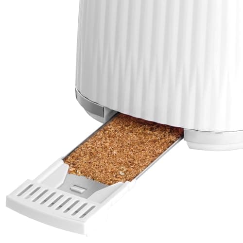 Russell Hobbs Toaster with 2 wide slots (6 browning levels, elevation, defrosting, baked warmers, automatic shut-off, removable crumb collector, white textured design) Eden 27370-56 - Image 6