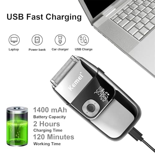 Kemei Electric Grid Shaver for Men, Precision Cordless Rechargeable Beard Trimmer Washable USB LED Display Lithium Titanium Grid Shavers with Travel Case - Image 7