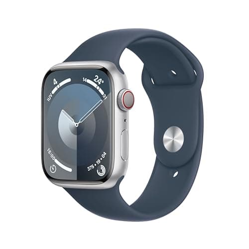 Apple Watch Series 9 [GPS + Cellular, 45mm] Silver Aluminium Case with Storm Blue Sport Strap, M/L (Refurbished) - Image 2