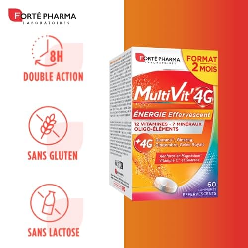 Forté Pharma - Multivit' 4G Effervescent Energy | Food Supplement Form and Tone - 12 Vitamins and 7 Minerals | 60 Effervescent Tablets - Image 6