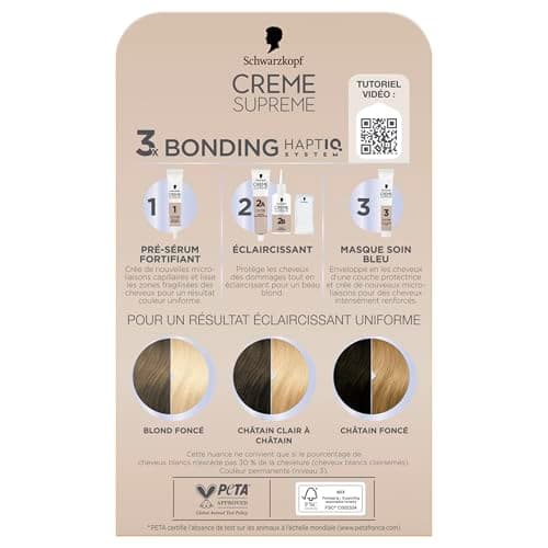 Creme Supreme - Schwarzkopf - Coloration Permanente - Resultat Uniforme - Pre-serum - Eclaircissant - Masque Soin Bleu - Anti-Reflet Jaunes - Decolore jusqu'à 9 tons - L1++ - Blond Très Très Clair - Image 4