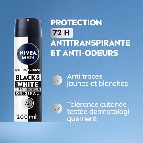 NIVEA MEN Déodorant Spray Black & White Invisible (1 x 200 ml), déodorant homme anti-traces blanches et jaunes, anti-transpirant anti odeur & humidité, protection efficace 72 h, sans alcool - Image 3