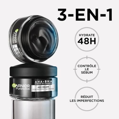 Garnier Pure Active - Air Cream - Soin Matifiant Quotidien - Enrichie en AHA + BHA & en Charbon - Hydrate 48h & Matifie 12h* - Peaux Mixtes à Grasses à Tendance Acnéique - 50 ml - Image 5