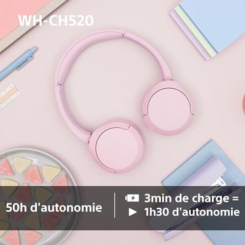 Sony WH-CH520 - Wireless Bluetooth Headphones, Multipoint, Built-in Mic - Up to 50 Hours of Battery Life and Fast Charge - White - Image 7