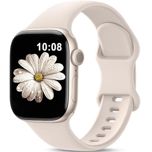 AMSKY Silicone Sport Band Compatible with Apple Watch Se Band 40mm 44mm 42mm 46mm 45mm 41mm 38mm, Soft Waterproof Women Men for iWatch Series 11 10 9 8 7 6 5 4, SE 3 2 1, Starlight - Image 2