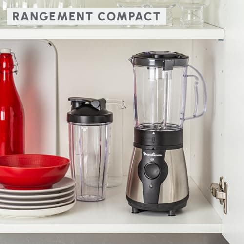 Moulinex Electric Blender Blender, Power 300 W, Plastic Bottle 750 ml, 4 Removable Blenders, Stainless Steel Finish, Fresh and Healthy Smoothies LM1B1D10, Black - Image 4