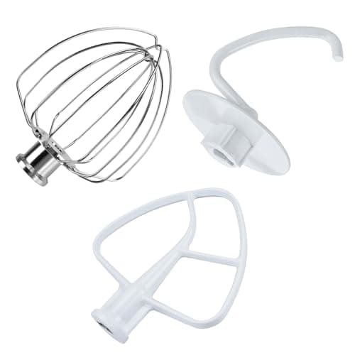KitchenAid 3 Piece Accessories 4.5-5 Quart Tilt Head Mixer Stand Mixer Artisan & Classic Series by MMOBIEL - Aluminium K45 Whisk, Flat Mixer, Dough Hook, Dishwasher Safe - Image 2