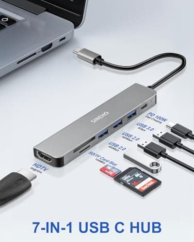 SINEHO 7-in-1 USB C Hub, USB C Adapter with HDMI 4K, 100W PD, 3 USB-A Data Ports, SD/TF Card Reader - Compatible with MacBook, Dell XPS, Surface Pro and More - Image 4