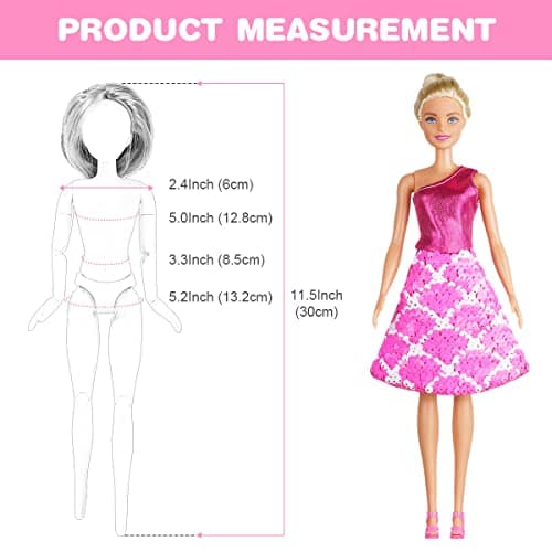 Vicloon Clothes for Barbies, 12 x Barbie Doll Clothes Includes 3 Sequined Dresses + 3 Flower Dresses + 6 Sets (Top + Trousers) - Image 3