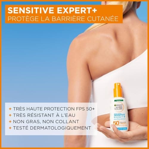 GARNIER Ambre Solaire Sensitive Expert+ - Spray Protection Solaire FPS 50+ - Protège des UVA, UVB Et UVA Longs - Résiste à L'eau - Enrichi en Céramides - Tous Types de Peaux - 150 ml - Image 6