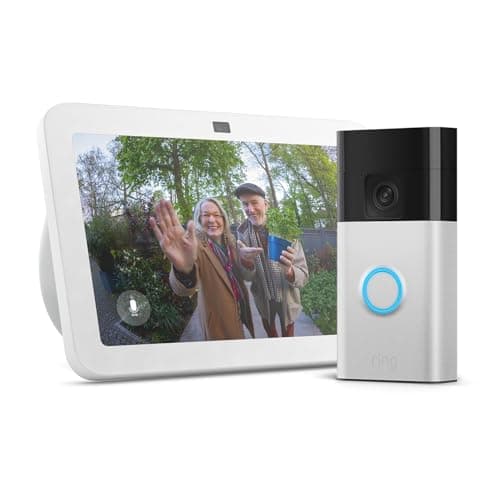 Echo Show 8 (Newest gen) | White + Ring Battery Video Doorbell (2024 release) | Satin Nickel - Image 3