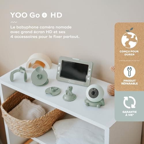 Babymoov Yoo Go+ Baby Monitor - Large HD 5 Inch 720P Screen - Long Battery Life 8h Rechargeable Battery - 4 Camera Accessories Included - Lifetime Warranty - 8 Lullabies - Image 3