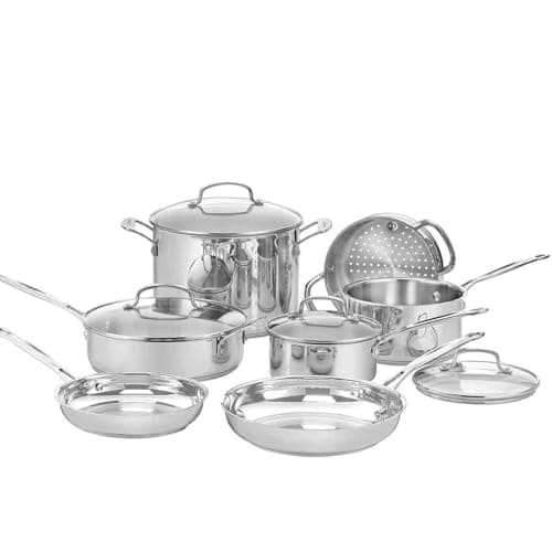 Cuisinart Chef's Classic Stainless Steel Cookware Set 11 pcs: pots, pans, steamer, steamer | Induction | Aluminium base | Cool Grip handles | Markings | Glass lids | Dishwasher - 7711G - Image 2