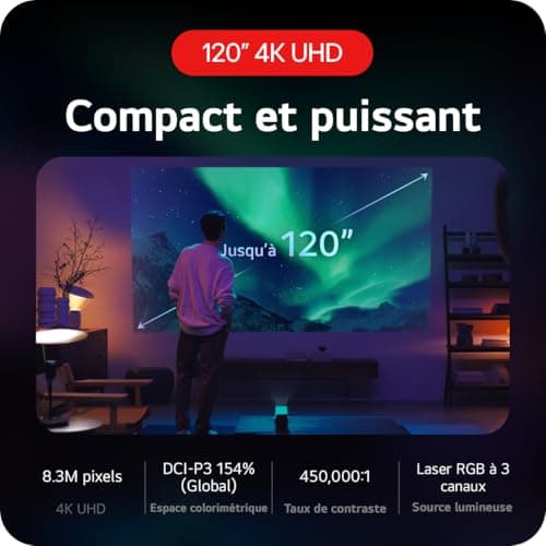 LG CineBeam HU710PB Portable Projector Compact Design for Home Cinema, 500 Lumen, 4K UHD, Projection Between 50~120 Inches, LG Smart WebOS 6.0, Bluetooth and Built-in Speakers - Image 9