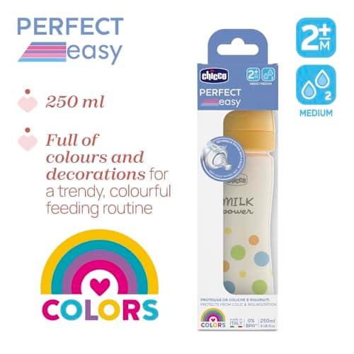 Chicco Perfect Easy Medium Flow Bottle with Physio Soft Silicone Teat and Soft Sense finish, Anti-Colic, Reduces Regurgitation and Irritability, 250ml Plastic Bottle 2m+ - Image 7