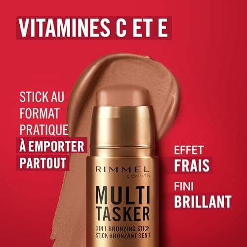 Rimmel London Multi Tasker, Stick bronzer sculptant et contour, tient toute la journée, fini frais, maquillage vegan, 4,5 g 002 Medium - Image 9