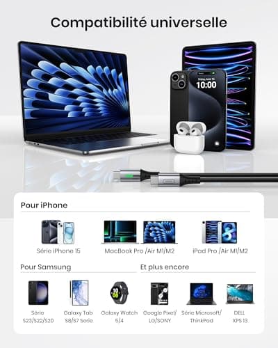 Câble USB Type-C, INIU [2 m] 100 W PD 5 A câble USB C QC 4.0 en nylon de charge rapide type C vers USB C Compatibles avec Samsung S21 S20 Note iPad MacBook Pro Huawei Xiaomi Switch ECC - Image 5