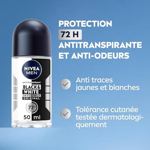 NIVEA MEN Déodorant Bille Invisible For Black & White Power (1 x 50 ml), déodorant homme anti-traces blanches et jaunes, anti-transpirant aisselles protection 72 h - Image 4
