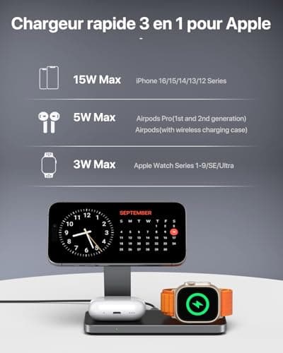 EXW Charging Station for iPhone 17 16 15 14 13 12 Pro/Max/Plus, Apple Watch 9 8 SE 7 6 5 4 3 2, Airpods 2/3/Pro, Charging Dock, Fast Wireless Charger (All Black) - Image 7