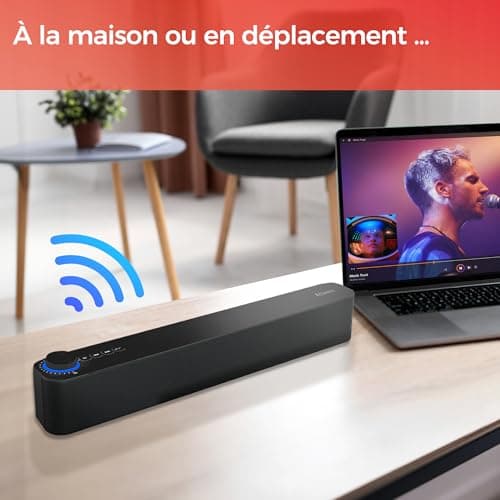 ATLANTIS Soundbar PC 20 W, PC Case, 3.5 mm Jack + Bluetooth 5.3 for Smartphone, FireTV, Turntable, Batt. 2400 MHA, FM Radio, Speaker PC, Laptop, TV, Smartphone Dimm 420 x 60 x 74 mm Black - Image 7